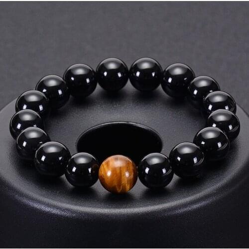 Fashion Obsidian Tiger Eye Mens Bracelet New Natural Stone Beads Mens Bracelet Charm Yoga Energy Jewelry Anniversary Gift