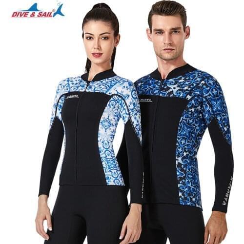 Womens Mens Wetsuit Tops Bottoms 1.5mm Neoprene Wetsuit Jacket Long Sleeve Front Zip Shirt for Diving Snorkeling Surfing