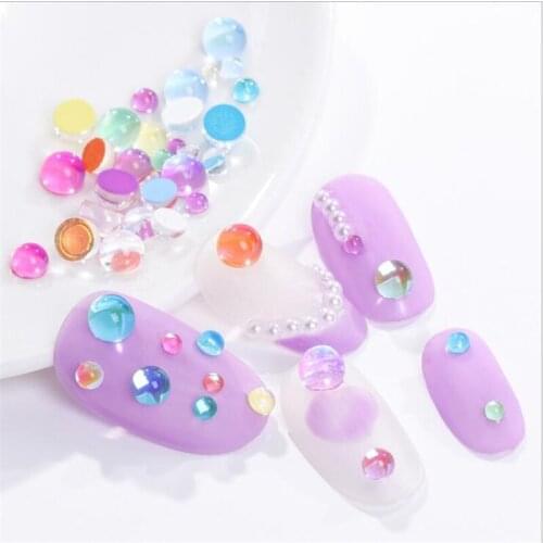 1440pcs/bag new creative glass half round beads connector for diy earrings phone manicure decorate jewelry nails art accessories