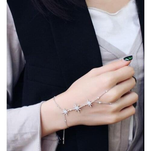 New Fashion Finger Wrist Complex Chain Adjustable Micro Mosaic AAA Premium Zircon Stars Siamese Bracelet Chain for Women Jewelry