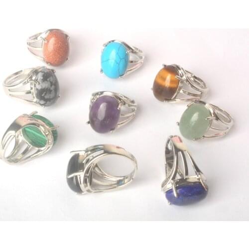 New Silver Plated Oval Mix-Crystal Stone Resizable Quartz Ring Fashion Jewelry Ring 1PCS