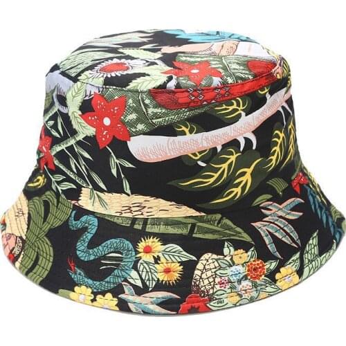 2021 Flower Print Bucket Hat Reversible Fisherman Hat Women Men Outdoor Travel Sun Hat Panama Bucket Cap Hats For Girl