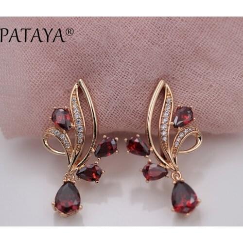 PATAYA New Arrivals Pomegranate Red Water Drop Natural Zirconia Dangle Earrings Women 585 Rose Gold Wedding Party Trendy Jewelry