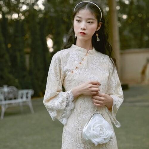 2020 Cheongsam Autumn Dress Improved Version Daily Banquet To Attend The Girls Soft Temperament French Retro Mid-Long Slim Skirt