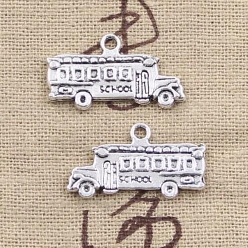 12pcs Charms School Bus 13x23mm Antique Silver Color Pendants Making DIY Handmade Tibetan Finding Jewelry