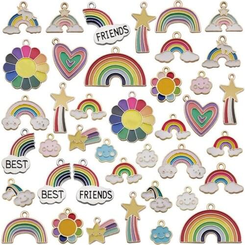 40Pcs/Set Rainbow Clouds Mixed Enamel Charms Pendants DIY Jewelry Making Craft