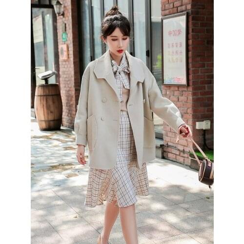 Popodion Double-faced Cashmere Coat Womens Short 2021 New High-end 100 Pure Woolen Coat ROM80333