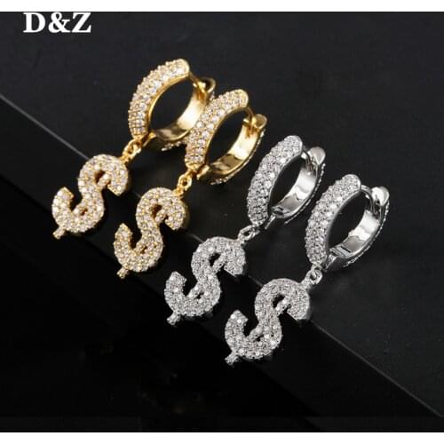 D&Z US Dollar Dangle Drop Earrings Micro Paved AAA+ Cubic Zirconia Stones Male Female Jewelry Gold Silver Color 2021 Jewelry