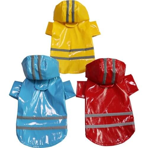 Rainy Season Fashion PU Reflective Strip Pet Raincoat Hooded Big Dog Raincoat Little Teddy Dog Raincoat Dog Clothes