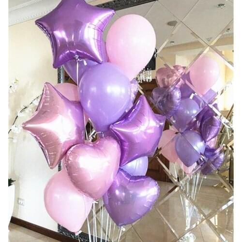 10pcs/lot Pink Purple Star Heart Foil Balloons Wedding Decoration Helium Balloon Happy Birthday Party Decor Baby Shower Balls