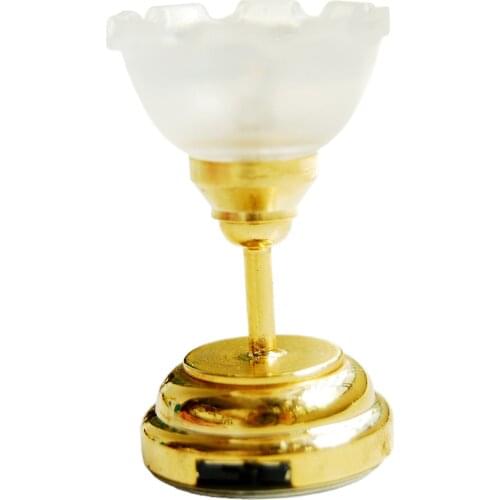 White Shade LED Warm Lighting Ceiling Lamp with Switch Battery Operate Home Furniture Decorative - 1/12 Dolls House Decor Toys