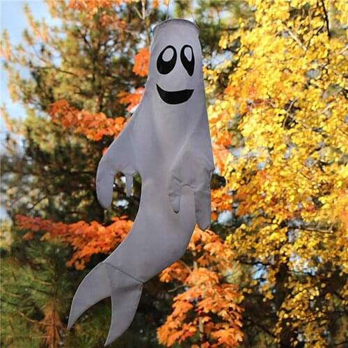Outdoor Halloween White Color Hair Dryer Flag Ghost Shape Decoration Hanging Wind Flag Portable Wind Flag Balcony Ornament