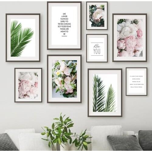 Spring Flower Rose Peony Palm Leaf Quotes Wall Art Canvas Painting Nordic Posters And Prints Wall Pictures For Living Room Decor