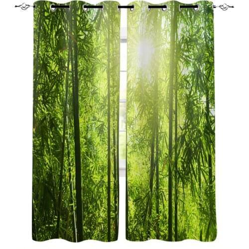 Green Bamboo Sun Plant Blackout Curtains for Living Room Modern Shading Window Drapes for Kids Bedroom Kitchen