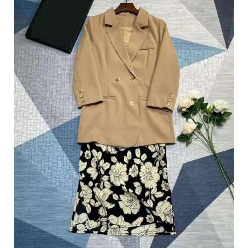 High Quality Blazer Sets 2021 Autumn High Quality Suits Women Notched Collar Blazer Jackets+ Vintage Floral Print Strap Dress