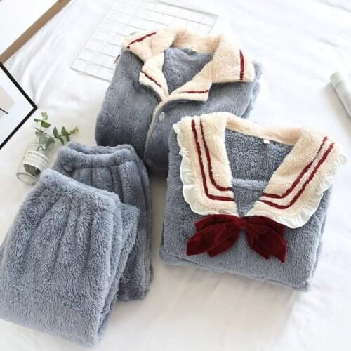 Fdfklak Winter Thicken Flannel Lovers Couple Pajamas Sets Women Sleepwear 2021 New Long Sleeve Pyjamas Home Night Suits