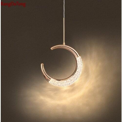 Golden Designer Moon Led Chandelier Modern Simple Living Room Bedroom Creative Crystal Eye Protection Decorative Lighting