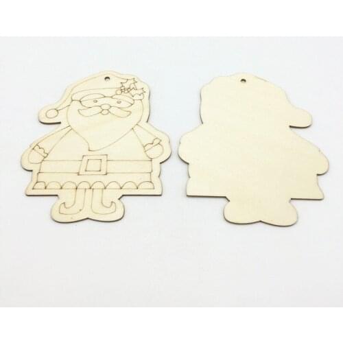 10pcs 99mm Natural Wood Christmas Santa Shapes Pendants Birch Blank Decorations Gift Tags Crafts