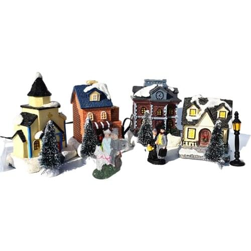 10 pcs Luminous House Toy Christmas Decorations Small House Ornament Santa Claus Set Gift for Kids TS2 Figurines Miniatures