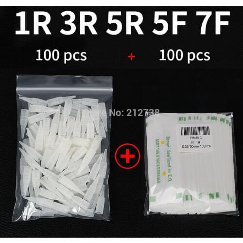 100PCS 1R 3R 5R 5F 7F PMU Needles + Needle Tips Disposable Sterilized Professional Tattoo needles for Permanent Makeup Eyebrow