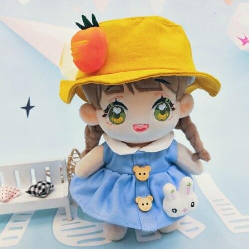 Doll Clothes 20cm Cute Anime Plush Stuffed Doll Cloth Accessory Summer Blue Skirt Hat 2pcs Japan Cartoon Baby Kawaii Cosplay