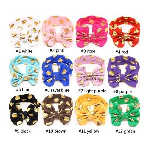 2016 Fashion Golden Dot Big Bow Girl Headband Cotton Kids Elastic Hair Bands Cute Girls Hair Accessories 12 Colors