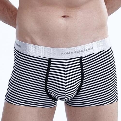 2021 3pcs Brave Mens Navy Striped Cotton Boxer Briefs Blue Striped U-convex Boxer Briefs Fashionable Exotic Clothing