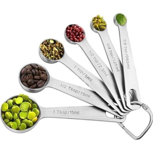 6PCS/Set Measuring Spoons Stainless Steel Seasoning Coffee Tea Measuring Spoons With Scale Bakery Tool Kitchen Supplies