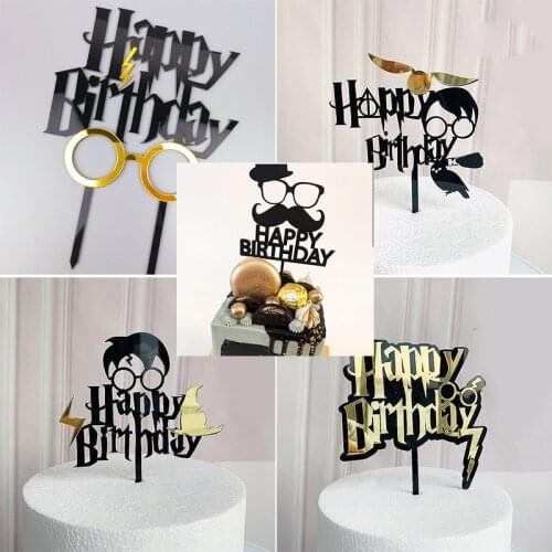 Glasses Acrylic Happy Birthday Cake Topper Gold Birthday Cake Toppers Decor For Baby Birthday Party Cake Decorations Baby Shower