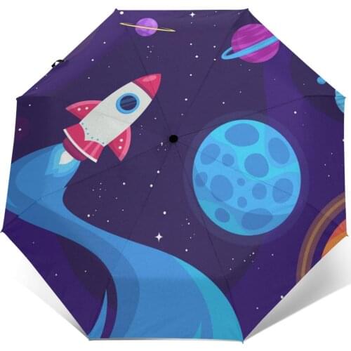 Automatic Umbrella Rain Women Three-folding Umbrella Cartoon Galaxy Space Windproof Umbrella Female Waterproof parasol