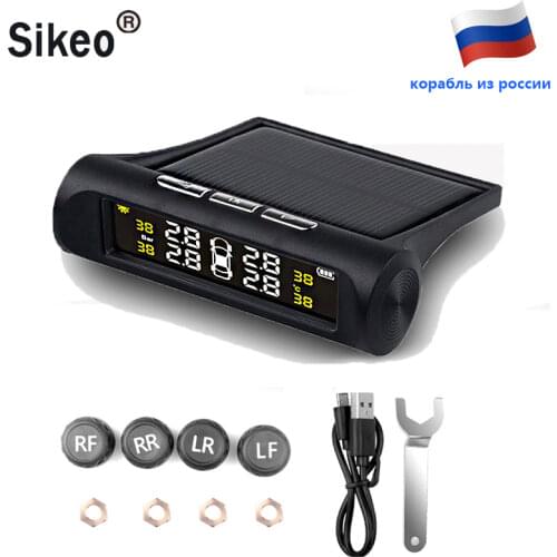 Car TPMS Solar Tire Pressure Monitoring System Power Universal Wireless Real-Time Displays With 4 External Sensors Waterproof