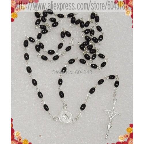 Free ship 6*4mm oval glass faux pearl rosary,beaded rosario,cute religious rosary,mini rosary necklace three color available