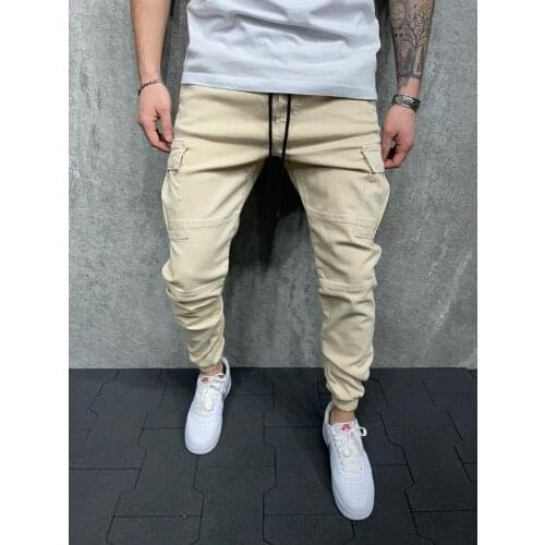Premium Cargo Pants Elastic Leg Beige Gabardine