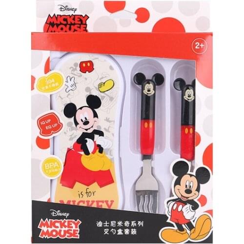 Disney Childrens Tableware Stainless Steel Baby Spoon Fork Set Portable Learning Spoon Baby Training Spoon