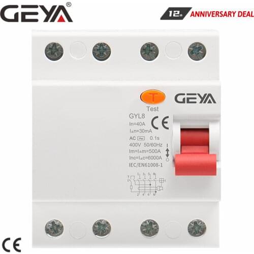 GEYA GYL8 3Phase+N RCD Electromagnetic Differential Breaker Earth Leakage Protection 4P 25A 40A 63A with CE CB Certificate