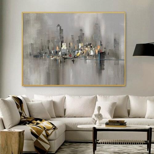 Printed On Canvas Modern Abstract City Oil Painting On Canvas Art Gift Home Decoration Living Room Wall Art No Frame Picture