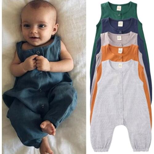Summer Cotton Plaid Baby Romper Newborn Baby Boy Clothes Infant Girl Clothing Sleeveless Solid Jumpsuit Overall Casual Outfits