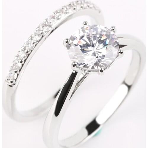 2pcs/set Fashion Wedding Rings for Women Crystal Zircon Bridal Engagement Party Jewelry Silver Color Ring Couple Luxury Gift