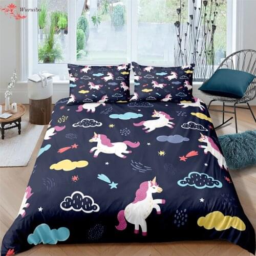 Cartoon Rainbow Unicorn Bed Cover Bedclothes Duvet Cover Set Pillowcases Comforter Bedding Set Girl Kids Gift Queen King Size