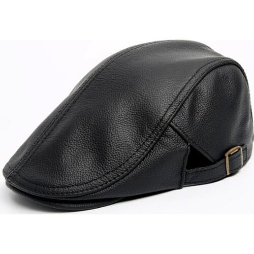 XdanqinX Natural Cowhide Genuine Leather Hat Mens Autumn Winter Warm Berets Fashion Brands Dad Hats Middle-aged Men Flat Cap