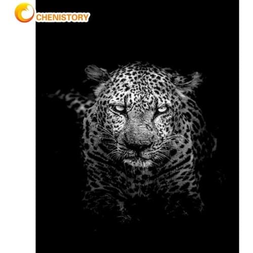 CHENISTORY Black Leopard Animal Oil Painting By Numbers Kits For Adults Children Home Decoration 60x75cm Frame Wall Acrylic Pain