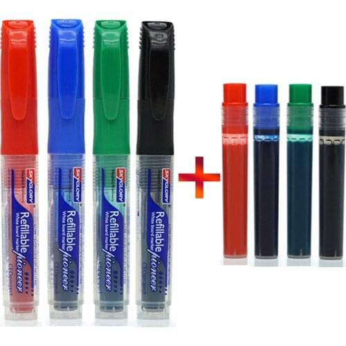 8pcs/set Erasable Whiteboard Pen Marker Set Ink Repeated Filling Metal Glass Ceramic Drawing Stationery Office School Supply