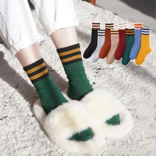 2020 Knee Socks Fishnet Stockings Stocking 2021 New Womens Socks Full Cotton Color Two-bar Tube College Style Sports Striped