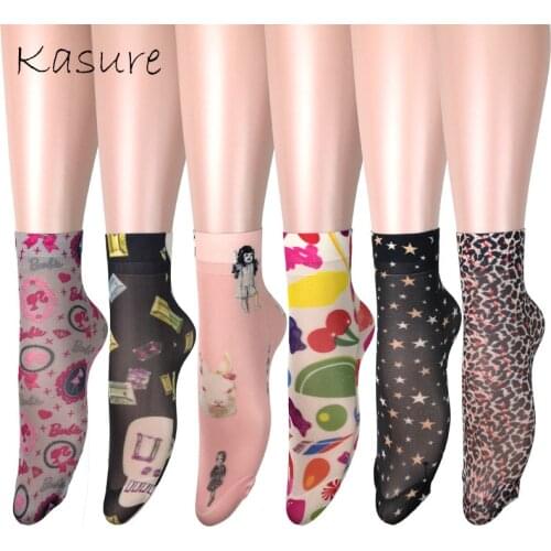 KASURE New Fashion Leopard Star Dot Pattern Print Women Ankle Socks Colorful Elastic Spring Summer Soft Fashion Ladies Socks