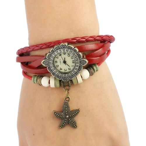 New Coming Women Punk Leather Bracelet Watch Women Fashion Cheap Blue Red Green White Wristwatches