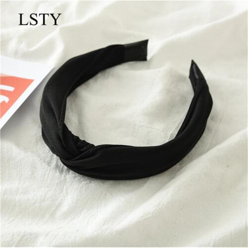 Korean style new ins headband solid color fabric handmade knotted cross hairband knotted wide-sided non-slip head jewelry