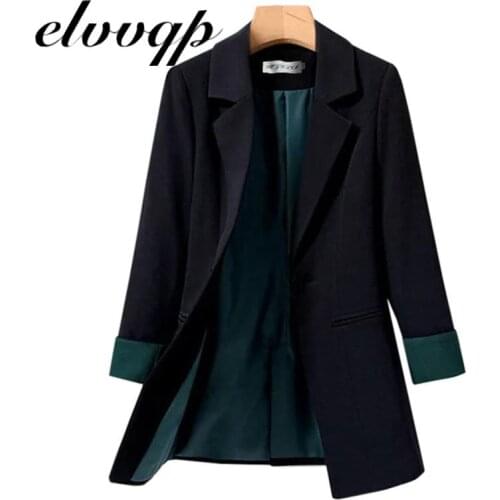 Elegant Office Ladies Notched Collar Black Women Blazer Single Button Autumn Jacket 2020 Casual Pockets Female Suits Coat Lu1419