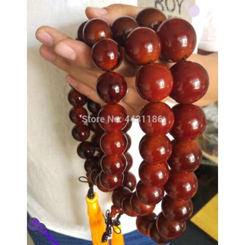 Genuine 20mm 18* Tibet Red Yak Horn Amulet Bracelet Mala Prayer Beads Necklace Handmade Lucky Ornament