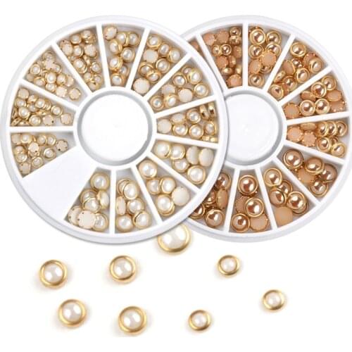 Half Round Pearls Nail Charms 3D Rhinestone Mix Size Glitter Nail Beads Nail Art Accessories French Korean Manicure Decorations
