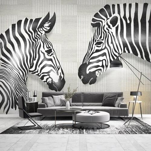 Custom 3D Wallpaper Wall Painting Nordic Modern Black And White Striped Hand Painted Zebra Photo Mural Wallpaper For Living Room